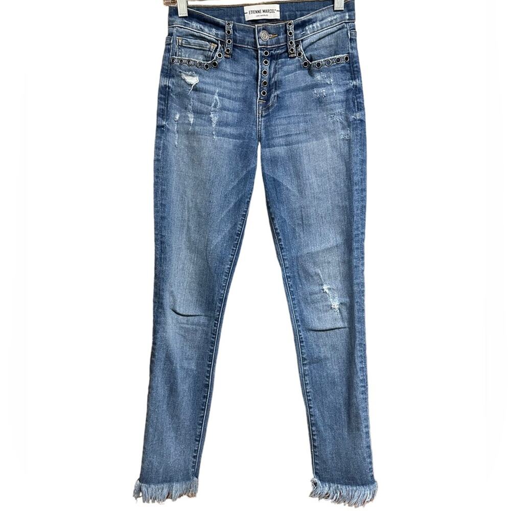 Etienne Marcel Frayed Hem Distressed High Waist Ankle Length Jeans Size 25